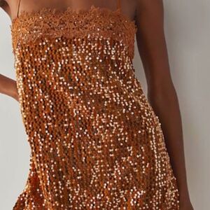 FREE PEOPLE THAT GIRL SEQUIN SLIP MINI DRESS ORANGE